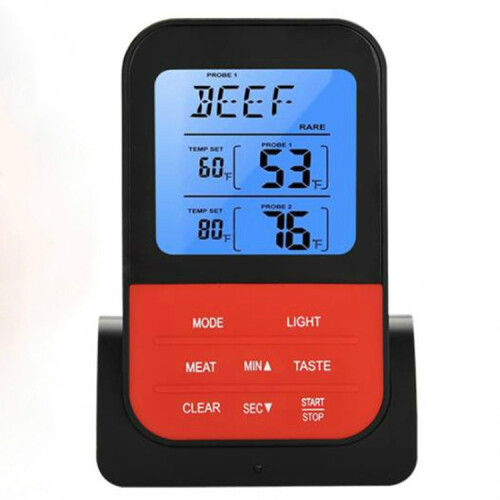 LCD Digital Food Thermometer with Dual Probe Sensor and Timer (Black)