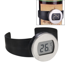 Teirmiméadar Buidéal Fíona Digiteach Taispeántais LCD Céim Celsius, Trastomhas Buidéal Oiriúnach: 65-80mm (Dubh + Airgead)