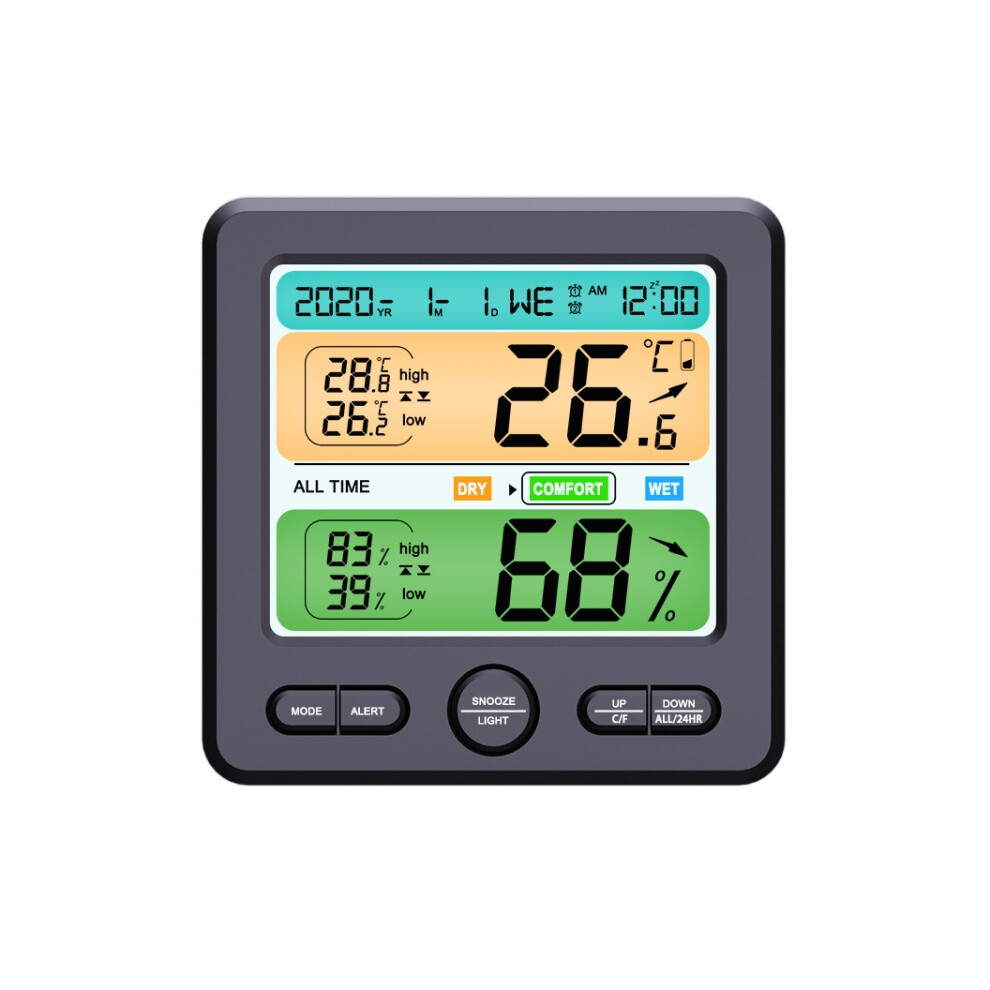 Indoor color screen digital display thermometer and hygrometer, household large screen electronic clock (TS-6211-B)