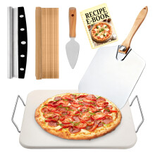 15x12 Inch Pizza Stone for Oven and Grill, Durable Thermal Shock Resistant Baking Stone with Stainless Steel Peel