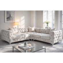 (Ice Velvet, 5 Seater Corner) Monaco Sofa 3+2 Set 1,2,3 Seater Chesterfield Velvet Couch Longue Lounger Settee