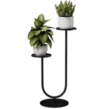 Modern Metal Indoor Plant Stand Black, 2Tier Tall Planter Display Shelf with Marble Base for Living Room