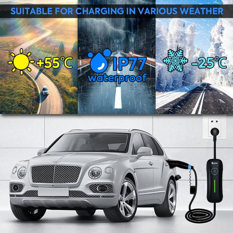 Ev Charger 6/8/10/13A 10M Type 2 To 3 Pin Charging Cable With Bag Black 771700663757