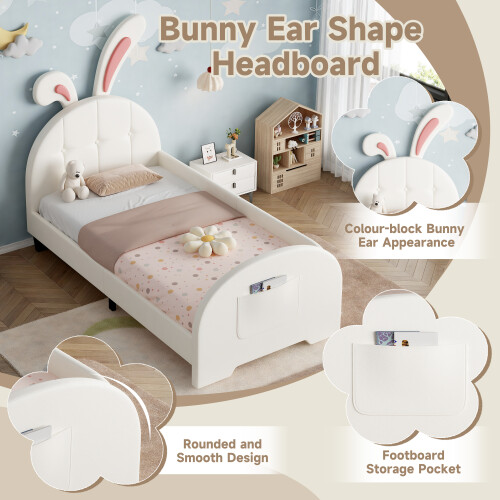 Cream Rabbit-Shaped Single Bed with Storage Pocket 2