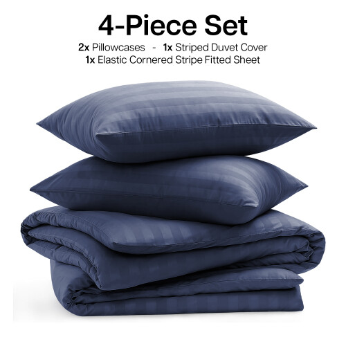Imperial Rooms (King, Washed Blue) Luxury Stripe Duvet Cover Bedding Set Fitted Sheet 2