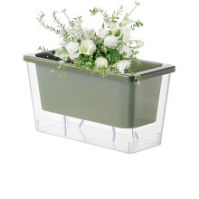Self Watering Planter Box with Bottom Watering System, Rectangular Indoor Outdoor Plant Pot, Green Finish