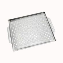 14 Inch Stainless Steel Grill Topper Pan with Handles, Even Heat BBQ Tray for Vegetables and Seafood