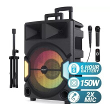 PARTY SPEAKER with Mic, Majority 150W Bluetooth Tripod & LEDs, New