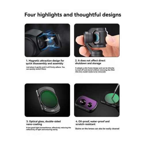 Variable Filter for  Osmo Pocket 3 ND2-32 Filter+CPL +1/4 Black Diffusion +0.75X Wide Angle Lens for Osmo Pocket 3 2