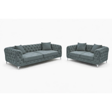 (Space Grey, 3+2 Seater) Monaco Sofa 3+2 Set 1,2,3 Seater Chesterfield Velvet Couch Longue Lounger Settee