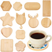 12 PCS Bamboo Assorted Shapes Mosaic Bases for DIY Mosaic Coaster Kit, Wooden Blank Base Drinking Cup Coaster Blank Base