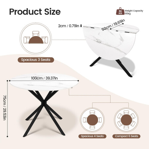 Joolihome Foldable Round Dining Table and 2 Chairs Set 2