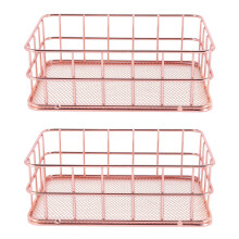 2X Storage Basket metal Wire Bathroom Shelves Makeup Organiser Rose Gold Brush Pen Holder Wire Mesh Bathroom Toiletries