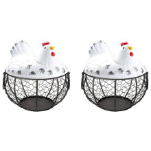 2X Egg Basket,Eggs Holder Basket, Organizer Storage Wrought Wire Restaurant Storage Basket,Kitchen Hen Decor (White)
