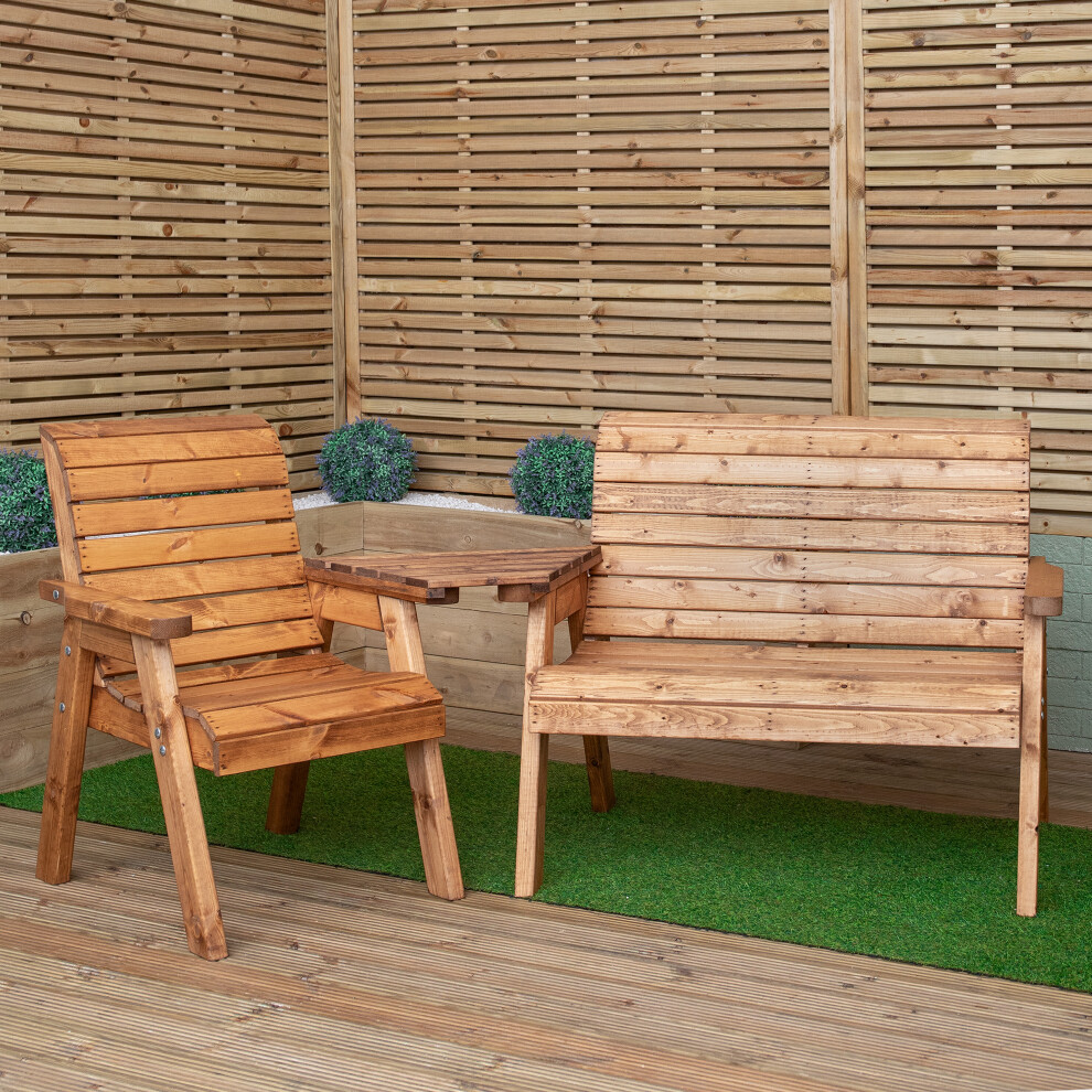 Samuel Alexander 3 Seater Chunky Rustic Wooden Garden Furniture Set With Angled Tray