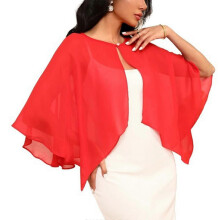 (Red) Elegante chal de novia de gasa transparente con protección solar UPF30+ y perlas.