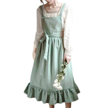 (Light matcha green, Washed cotton thick) Vintage Cotton Linen Apron Dress with Pockets, Taro Purple