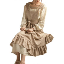 (Oatmeal color, Washed cotton thick) Vintage Cotton Linen Apron Dress with Pockets, Taro Purple