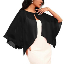 (Black) Elegante chal de novia de gasa transparente con protección solar UPF30+ y perlas.