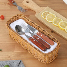 10X Desktop Cutlery Storage Basket Woven Basket Restaurant Tableware Drain Storage Box Tableware Storage Basket, Brown