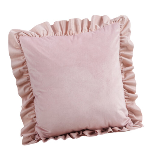 Practical Flocking Ruffle Edge Bed Cover Pilling Proof-Pink