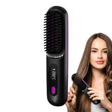 Cordless Heated Hair Brush with Ionic Straightening, Adjustable Temperature, Compact Travel Size for Women