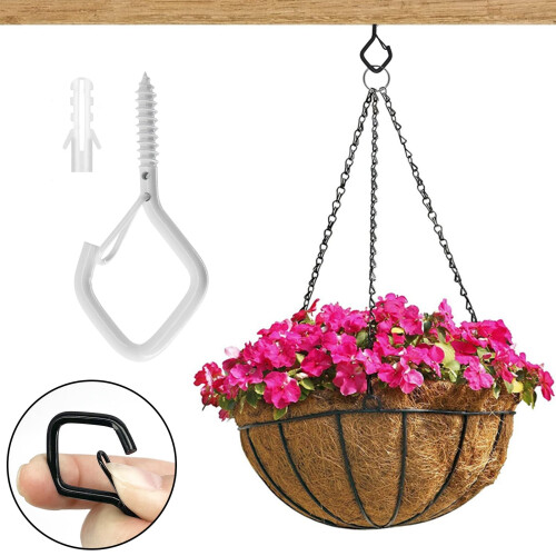 Ceiling Hooks for Hanging String Lights and Plants, 20Pcs Rustproof Steel Hooks with Spring Safety Buckle 1