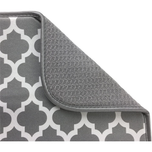 Reversible 18"x24" Dish Drying Mat, XL Microfiber Kitchen Mat for Counter, White Trellis 1