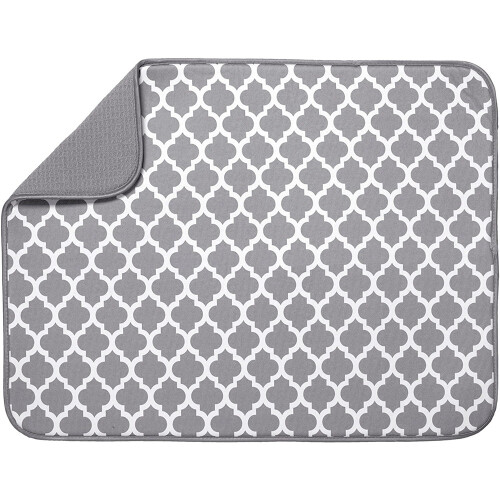 Reversible 18"x24" Dish Drying Mat, XL Microfiber Kitchen Mat for Counter, White Trellis