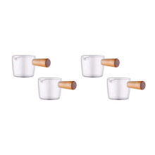 4PCS Transparent Glass Creamer with Wooden Handle,  Coffee Milk Creamer Pitcher. 100Ml
