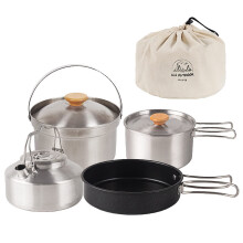 Camping Cookware Set for 45 People, Durable Stainless Steel Pots with Teapot and Storage Bag