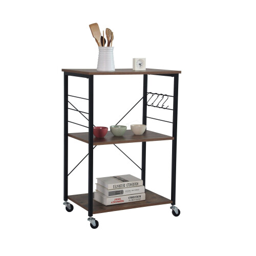 Industrial 3-Tier Trolley with Wheels and Hooks