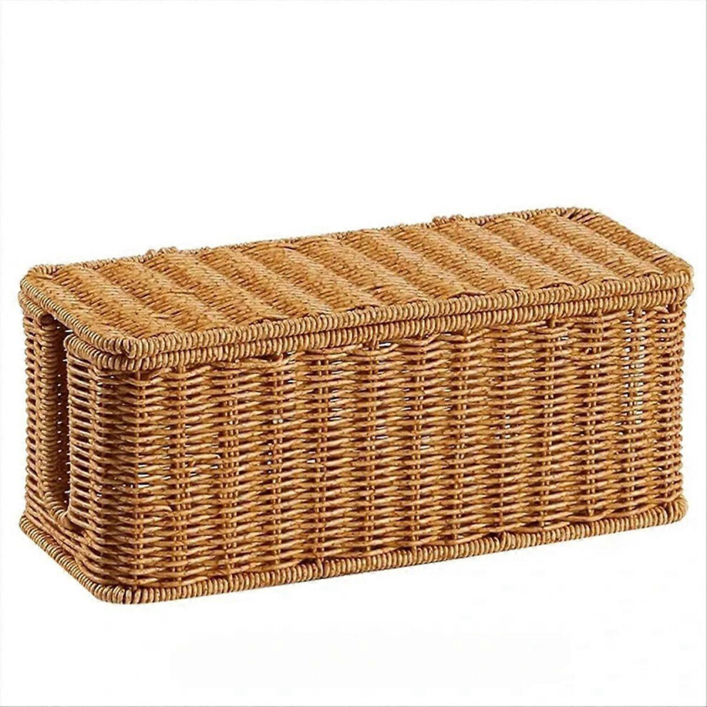 Handmade Rattan Cable Management Box With Open Slots, Under Desk Cord Organizer 5996097194188