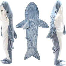 (blue, L) Combinaison pyjama à capuche pour adulte, chaude et portable, avec couverture requin