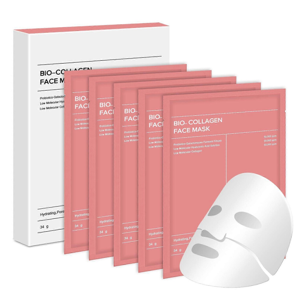 (3PCS) Bio Collagen Face Mask 5pcs, Hydrating Overnight Mask, Pore Minimizing & Anti-Wrinkle