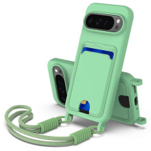 (Green) Étui en silicone avec porte-cartes et dragonne pour Google Pixel 10 Pro XL