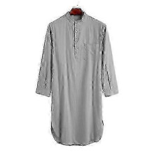 (grey, 3XL) Chemise de nuit en coton doux pour homme, vĂŞtement de nuit respirant Ă manches longues