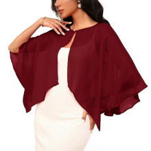 (Burgundy) Elegante chal de novia de gasa transparente con protección solar UPF30+ y perlas.