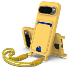 (Yellow) Étui en silicone avec porte-cartes et dragonne pour Google Pixel 10 Pro XL