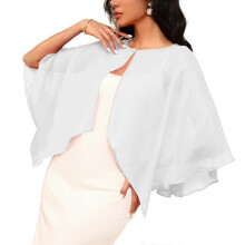 (White) Elegante chal de novia de gasa transparente con protección solar UPF30+ y perlas.