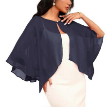 (Navy Blue) Elegante chal de novia de gasa transparente con protección solar UPF30+ y perlas.