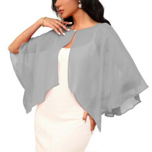 (Gray) Elegante chal de novia de gasa transparente con protección solar UPF30+ y perlas.
