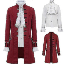 (dark red coat with shirt, XL) Chaqueta de frac steampunk, traje gótico victoriano