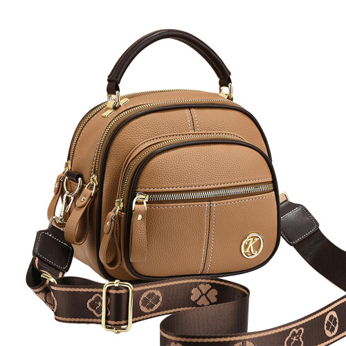 (Khaki) Borsa a tracolla retrò multistrato con cerniera per donna