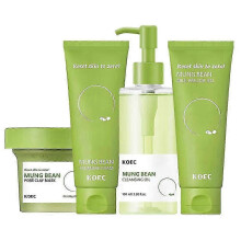 (4-piece set) Mungbohnen-Poren-Trio: Reinigungsöl, Schaum & Tonmaske gegen Mitesser & empfindliche Haut