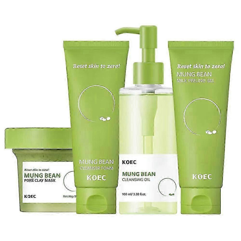(4-piece set) Mung Bean Pore Trio: Cleansing Oil, Foam & Clay Mask for Blackheads & Sensitive Skin