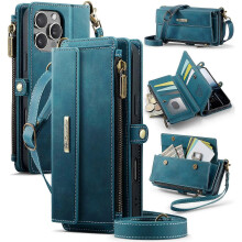 (Multicolor, Style Green) Étui portefeuille en cuir avec dragonne et protection RFID CASEME C39 pour iPhone 16 Pro