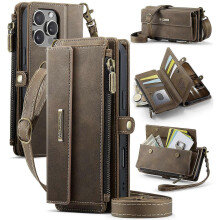 (Multicolor, Style Brown) Étui portefeuille en cuir avec dragonne et protection RFID CASEME C39 pour iPhone 16 Pro