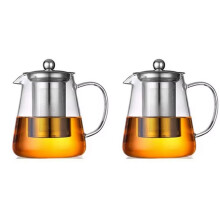 2X Heat Glass Teapot with Stainless Steel Tea Stra Flower Kettle Teawareiner Infuser Set Puer Oolong Pot 750ML