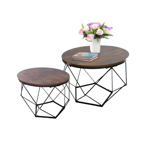 Industrial Coffee Table Set, Wood-Effect Top, Metal Frame